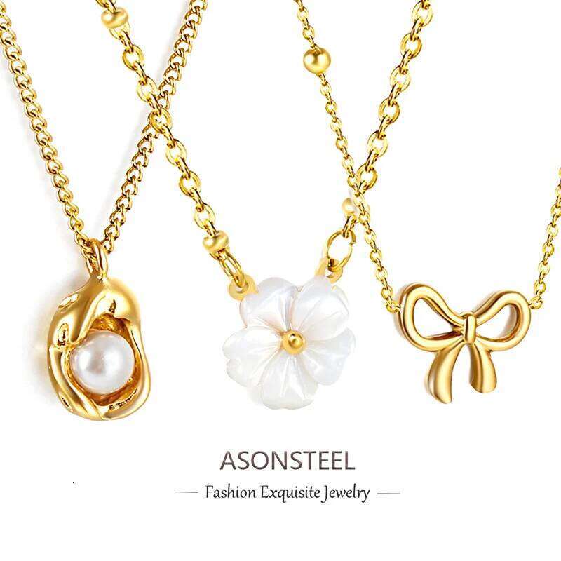 ASONSTEEL Fashion Shell Flower Pendant Necklace Gift For Women Stainless Steel Necklaces Golden Clavicle Chokers Exquisite Gifts H260312