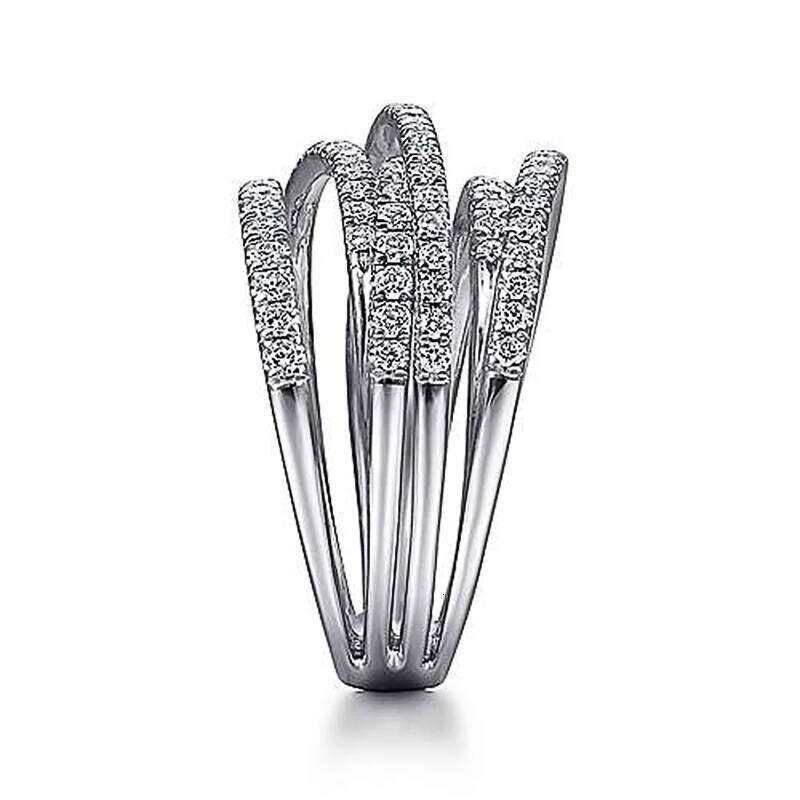 Huitan Fashion Multi-Layered Cross Finger Ring with Dazzling CZ Stone Daily Wear Statement Rings for Women Party Jewelry 2022 H260312