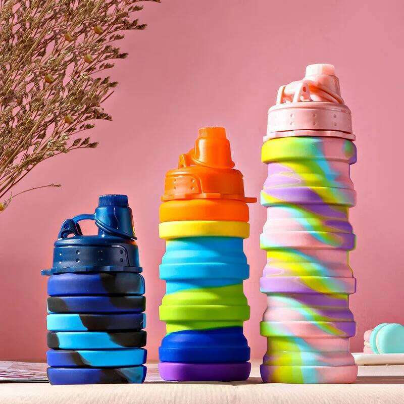 Portable Collapsible Silicone Water Bottle Lid Camouflage Foldable Kettle For Sports Travel Drinking With Carabiner Cup Z260313