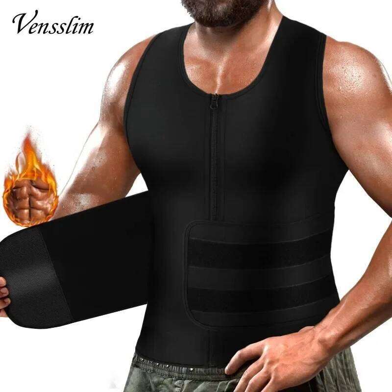 Vensslim Waist for Men Hot Neoprene Sauna Suits Zipper Sweat Vest with Adjustable Belt Gym Workout Body Shaper Tank Tops 26Y0313