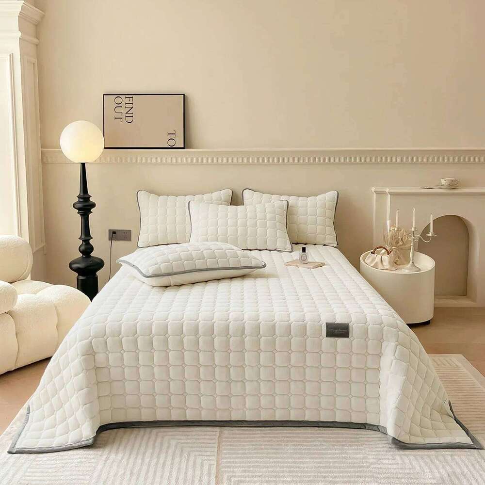 Quilt King Size Lightweight Velvet Comforter Oversized Bedspread Coverlet Quilted Bedding Set 2 Pillowcase H260312 - view 3