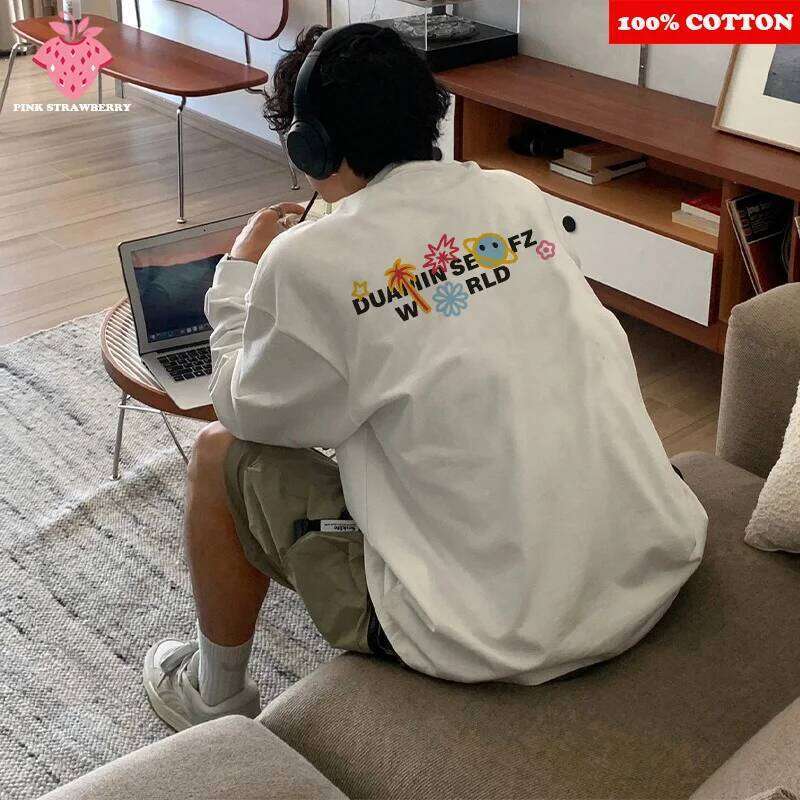 American Funny Print White Men's Autumn Winter 2025 New 100% Cotton Long sleeves Sport Gym T-shirt Y2k Top men clothing Z260314