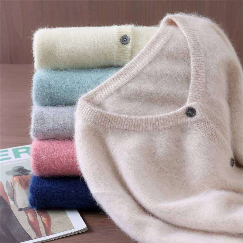 Autumn And Winter Women's Round Neck Mink Cashmere Cardigan Solid Color Button Wool Knitted Coat Temperament Sweater Z260314