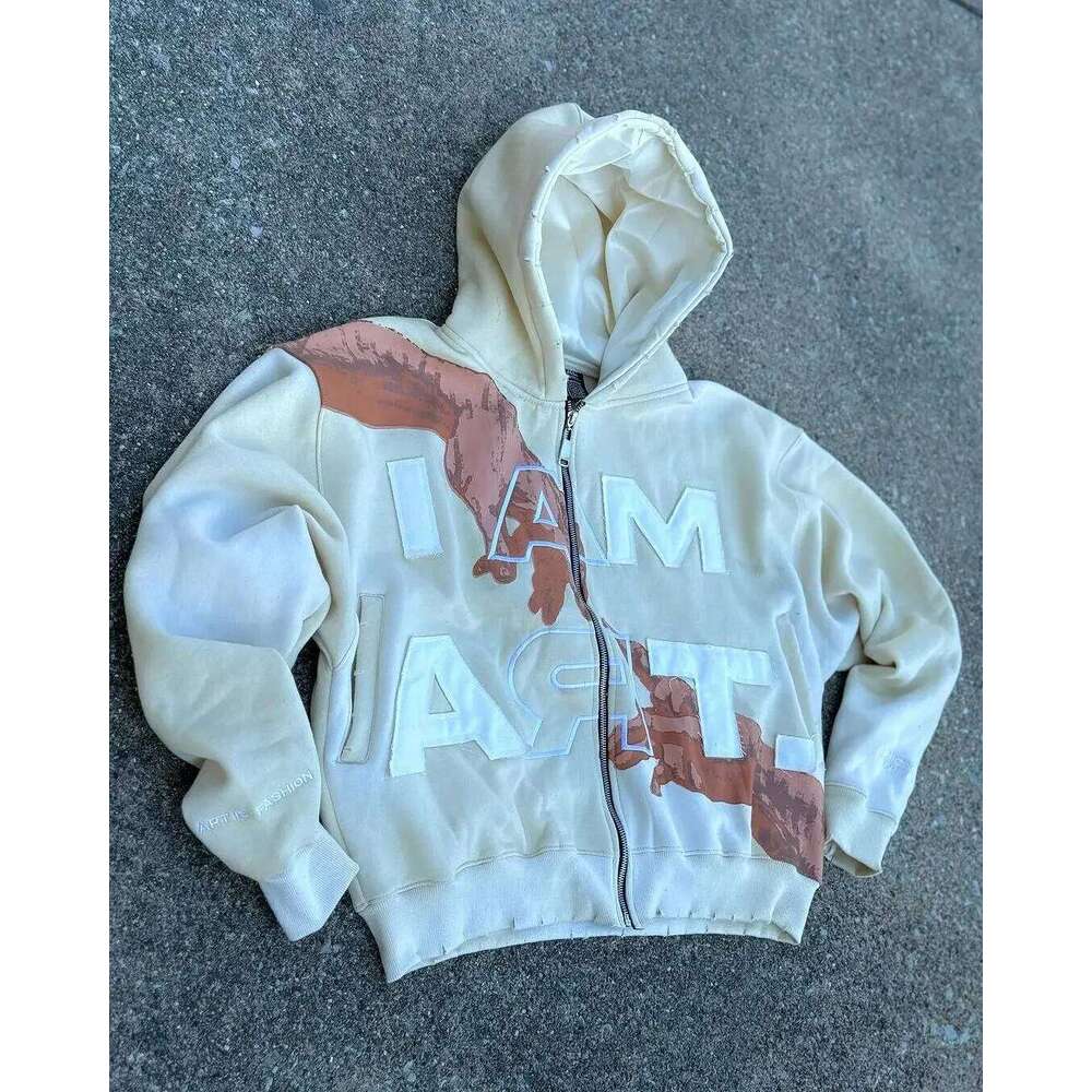 American retro letter printed zipper hoodie hip hop trendy street 2K Harajuku men's punk casual colorful super sweatshirt 26Y0313