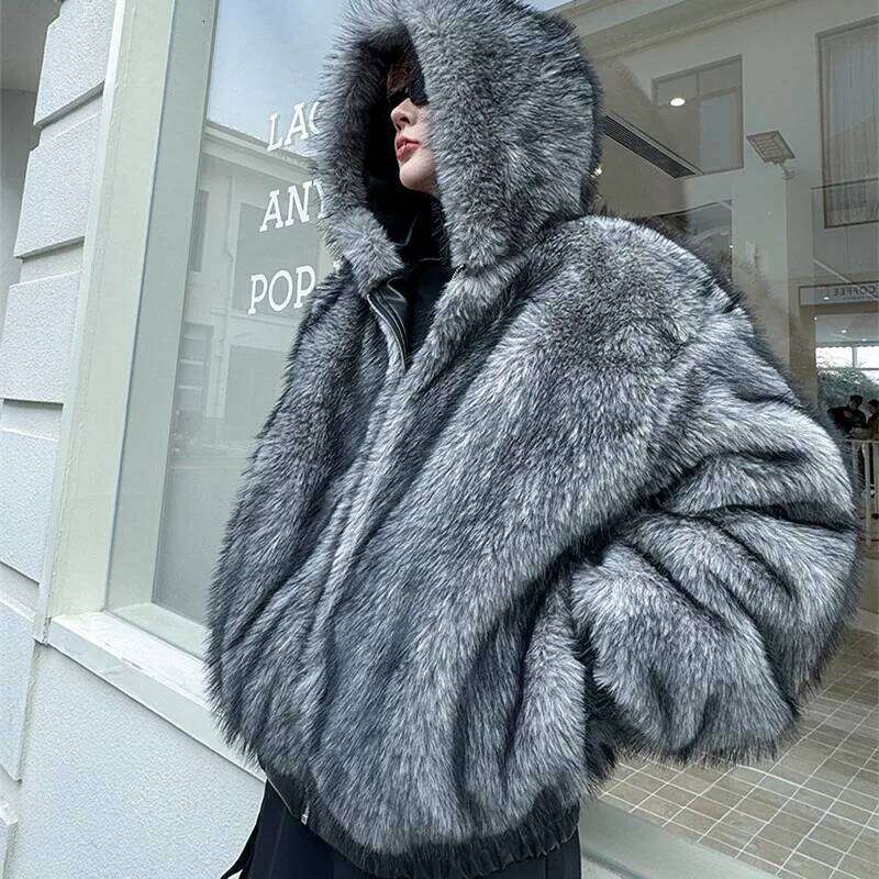 Double-sided Wear Thickened Warmer Faux Fur Pu Leather Jacket Man Techwear Style Red Imitation Mink Hair Winter Coat Z260313