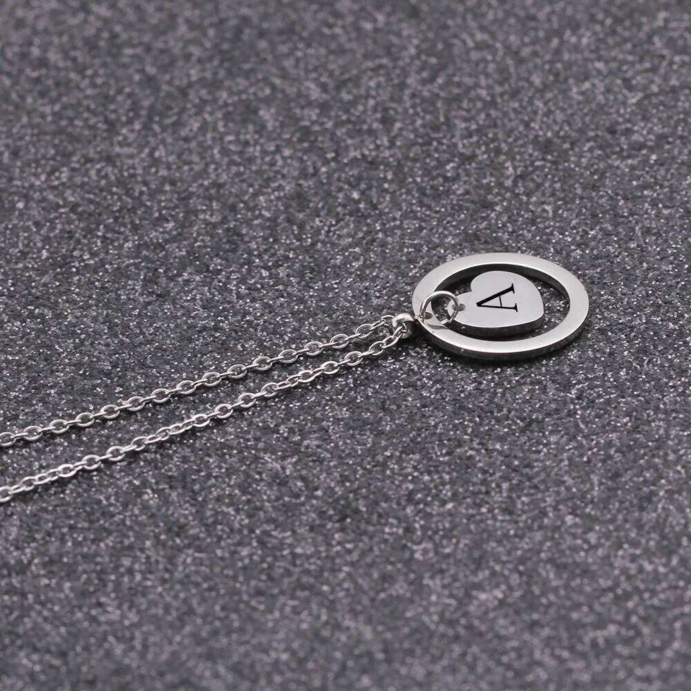 Stainless Steel Heart Initial Pendant with Black Letter Gift for Women Child Kids Necklace Jewelry H260312