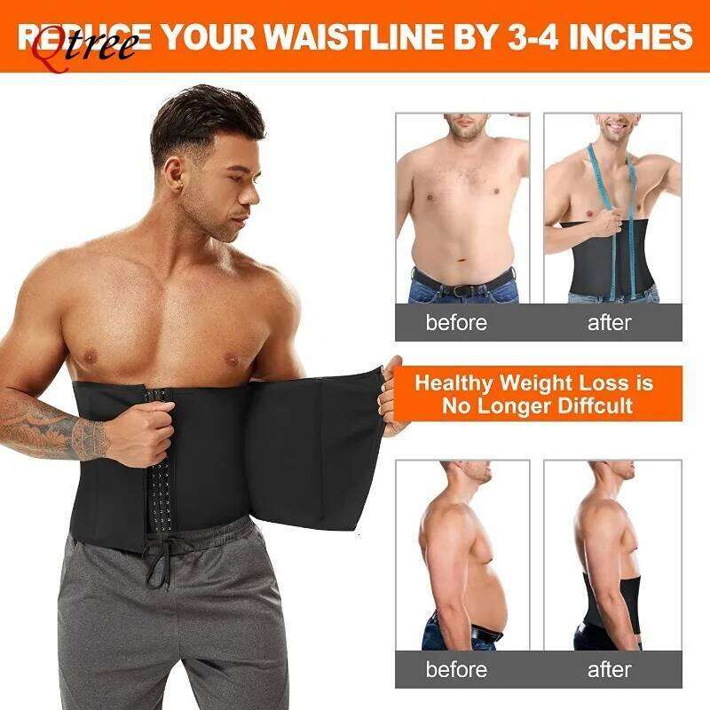 Qtree Men Hot Neoprene Slimming Trimmer Hooks Belt Sauna Sweat Body Shaper Corset Fitness Double Tummy Control Strap Weight Loss 26Y0313