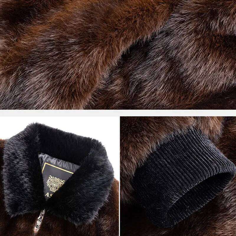Luxury Quality High-end Men's Jacket Autumn Winter Faux Zipper Outerwear Warm Lapel Cold Protection Mink Fur Coat Z260313