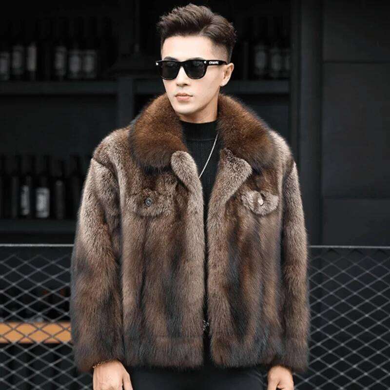 Luxury Brand Men's Mink Winter New Thicken Fox Outerwear Jacket Short Fashion Comfortable Fur Coat Turn-down Collar Z260313