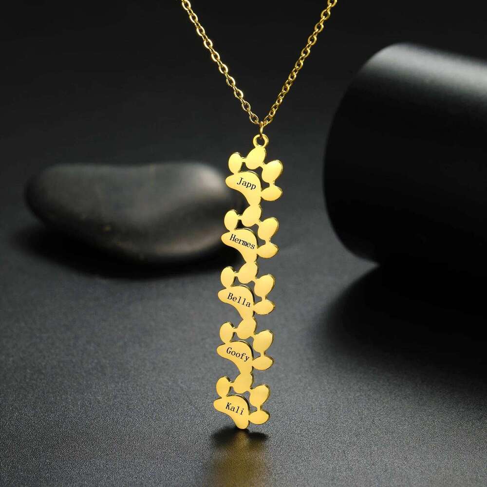 Sipuris Dog Paw Custom Engrave Name Necklace Women Men Stainless Steel Hip Hop Pendant Jewelry Gifts For Pet rs H260312