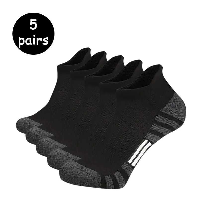 5/10 pairs of mens black white gray towel bottom sweat absorbing and breathable ear hanging socks suitable for sports D260313
