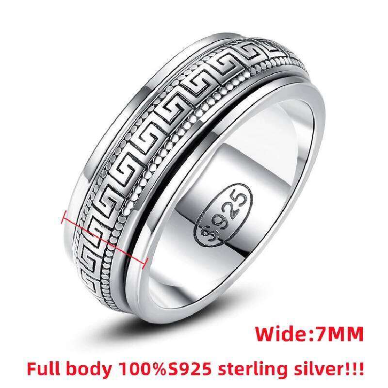 Factory Price S925 Sterling Great Wall Pattern Spinner Ring Men Women Real Silver Double-layer Rotatable Rings Jewelry H260312