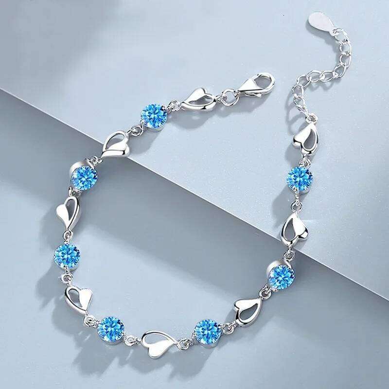 925 Sterling Silver Heart Shaped Zircon Bracelet For Women Retro Korean Blue Crystal Charm Bracelets Original Party Jewelry Gift Z260313