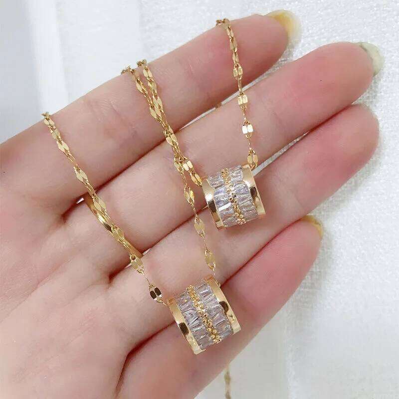 3 Colors Lucky Beads Pendant Stainless Steel Necklaces For Women Sparkly Zircon Crystal Sexy Female Neck Chain Jewelry H260312