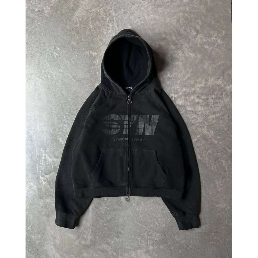 Y2K retro zipper hooded American sweatshirt Gothic letter print hoodie brand trendy men's casual jacket 2024 new product Z260315