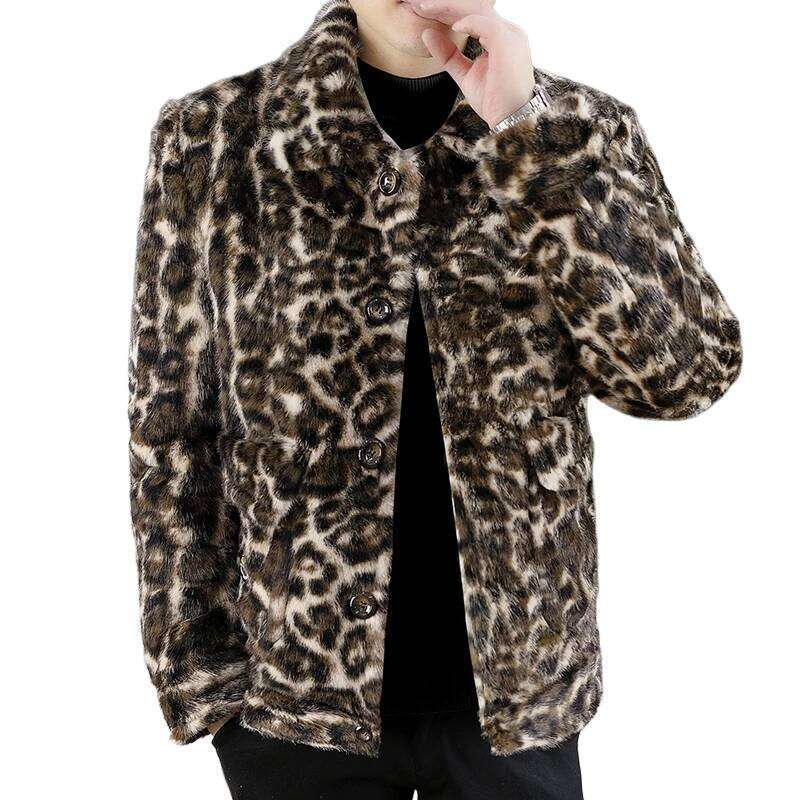 2025 Winter Leopard Print Mink Jacket for Men Fashion Thickened Warm Faux Fur Coat Casual Social Streetwear Jackets Z260313