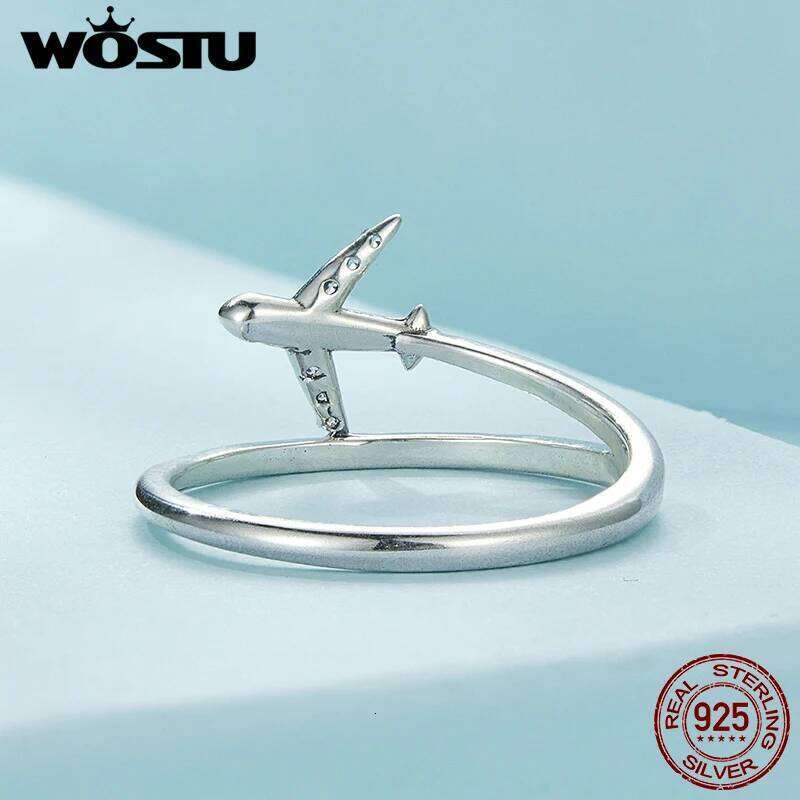 WOSTU Original 925 Sterling Silver Airplane Ring with Zircon for Women Girl Party Birthday Graduation Lucky Gift Fine Jewelry H260312
