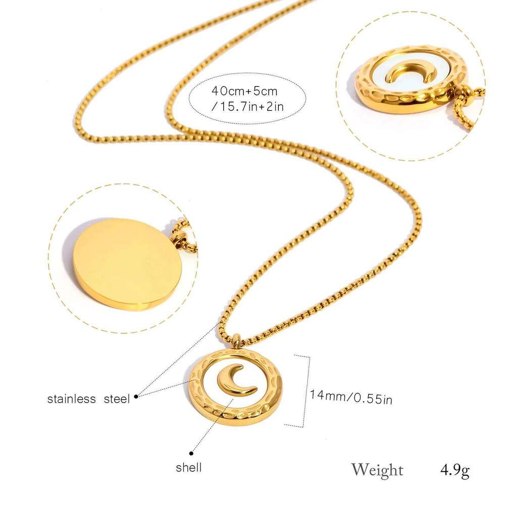 Moon Pendant Necklace Women - 18K Gold Plated Stainless Steel, Hypoallergenic Charm Jewelry Gift for Daily Wear H260312