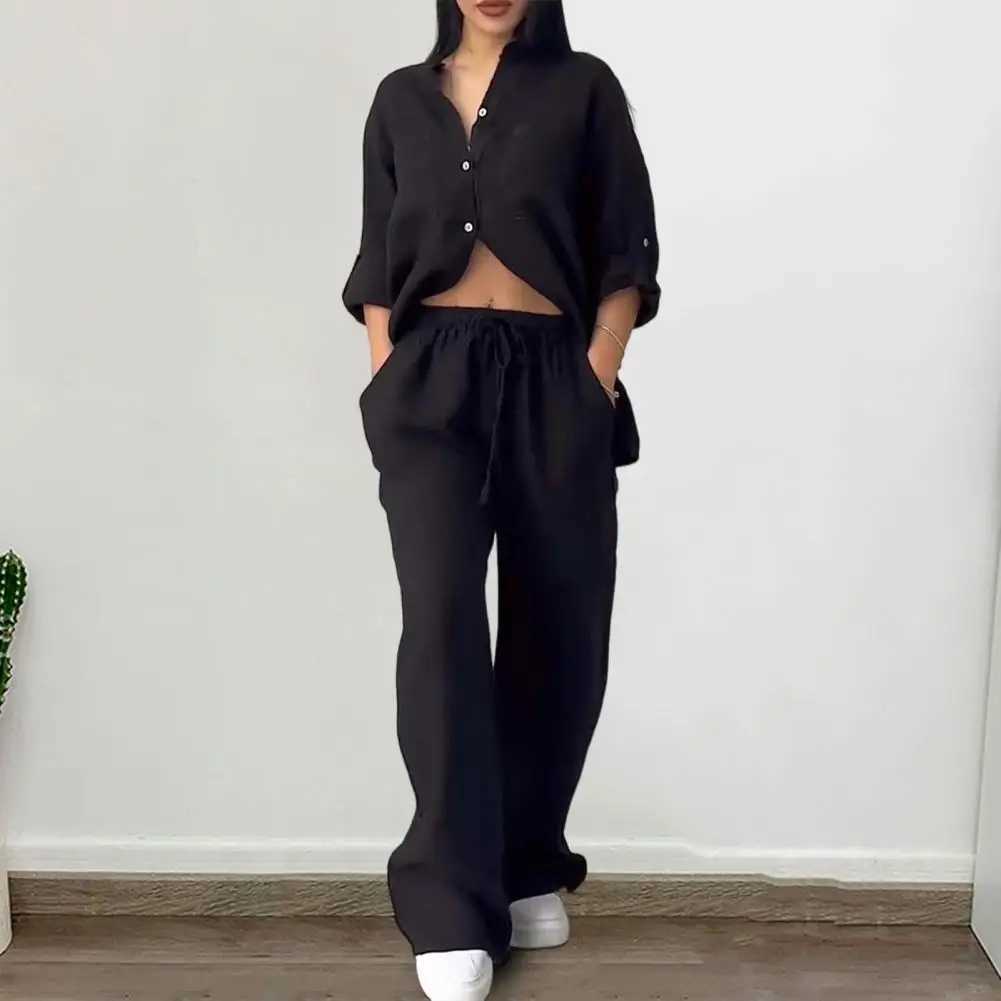 2024 Summer New Trend Cotton and Linen Shirt Suit High Waist Loose Trousers Elegant Women Sets Two Piece Set for Women M260313