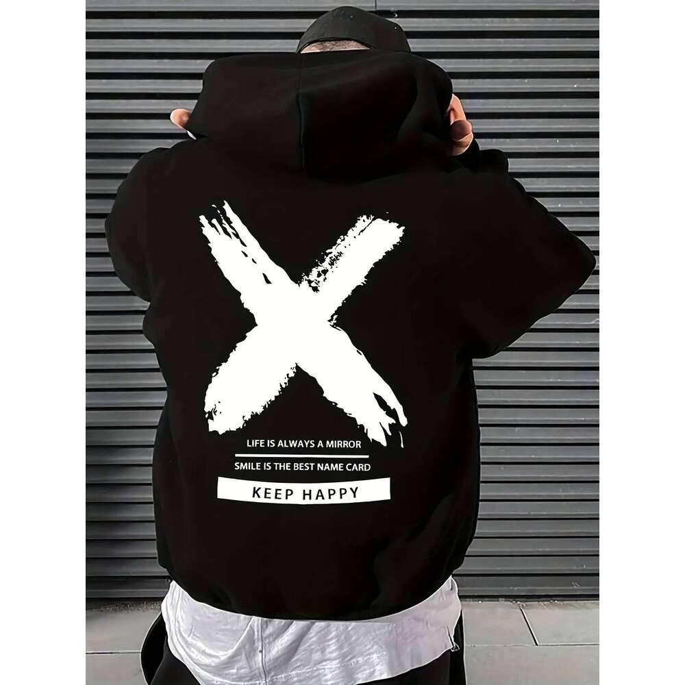 Men's fashion street style hip-hop hooded sweatshirt with letter pattern print suitable for casual loose-fitting sportswear Z260315