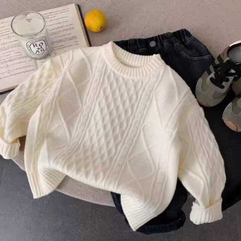 Pullover Children's Sweater for Boys and Girls Casual Thick Knitwear New Winter Style Baby Solid Color Textured Base Shirt Warm