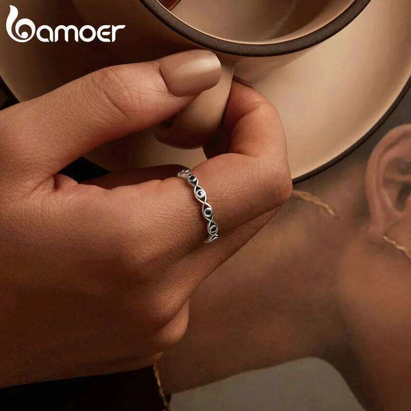 bamoer 925 Sterling Silver Lucky Eye Blue Crystal Crown Heart Spades Black Gem Ring for Women Wedding Jewelry Anillo H260312