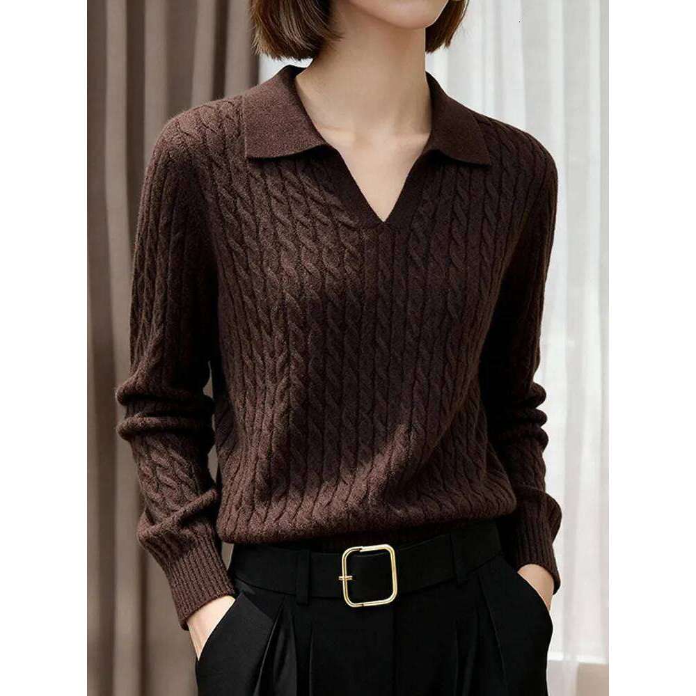 Long-sleeved cashmere sweater ladies winter new comfortable, fashionable and casual temperament lapel blouse sweater. Z260313