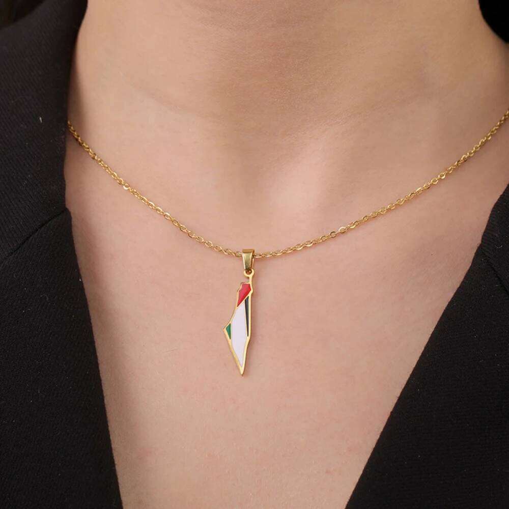 My Shape Palestine Flag Pendant for Women Men Stainless Steel Map Geography Necklace Choker Chain Jewelry Wholesale H260312