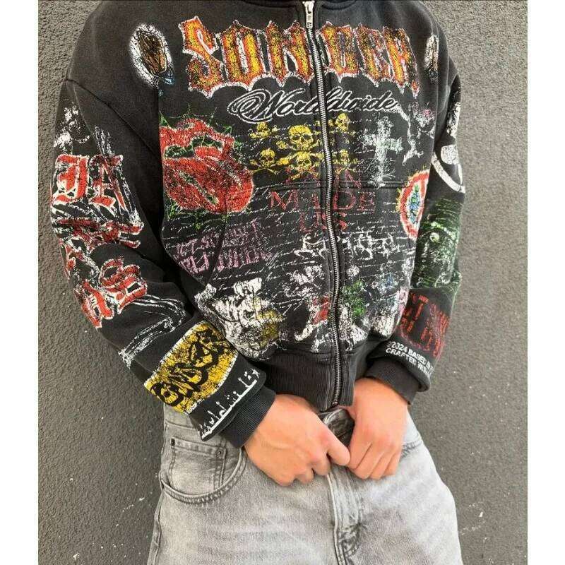 Zipper Hoodie Y2k American Fashion Personalized Anime Printed Retro Gothic Dark Style Oversized Sportswear Street Top Z260315