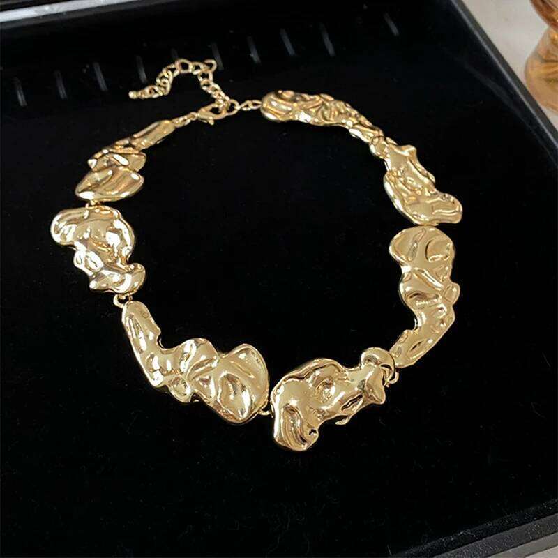 Punk Irregular Metal Women's Fashion Exaggerated Geometric Necklace Simple Gold Silver Color Collar Party Jewelry H260312