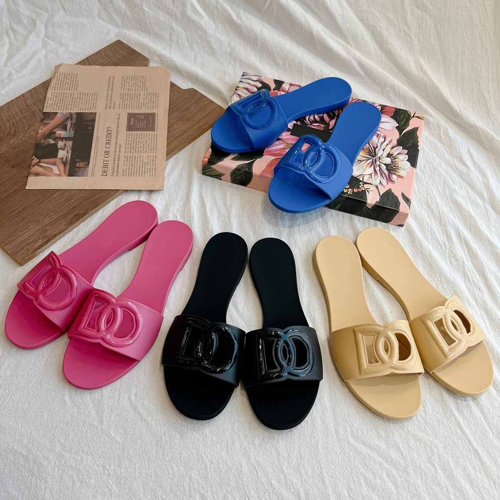 Designer Sandals Women Interlocking Slides Rubber Slippers Ladies Flat Beach Jelly Script Blue Summer Fall Mules Outdoor Waterproof Luxury sandal