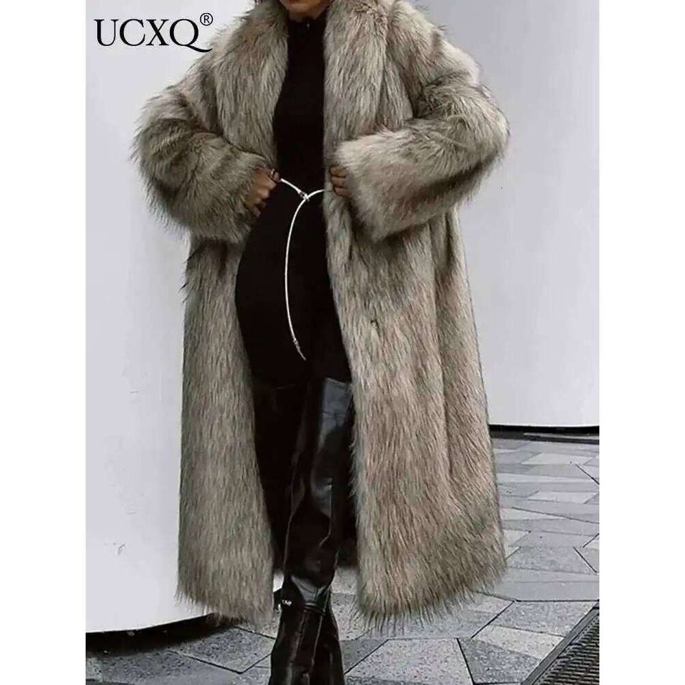 UCXQ Street Trend Outerwear European Style Lapel All Match Loose Casual Long Women's Faux Fox Fur Coat 2025 Autumn Winter 3C2946 Z260313