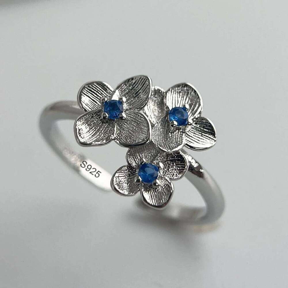 925 Sterling Silver Rings for Women Couple Minimalist Handmade Simple Blue Flower Zircon Ring Fine Jewelry Gift Prevent Allergy H260312
