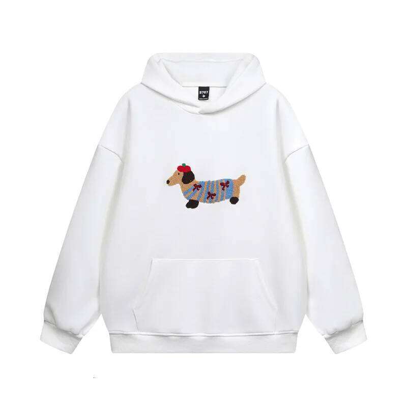 Puppy Print Spring and Autumn New Simple Fashion Harajuku Solid Color Loose Hoodie Street Trend Casual Sports Shirt Regular Fit Z260314