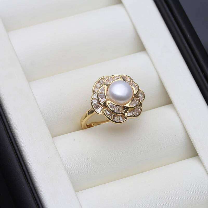 Wedding Natural Freshwater with Real Pearls,White Adjustable Pearl Ring Anniversary Gift Pink Black H260312