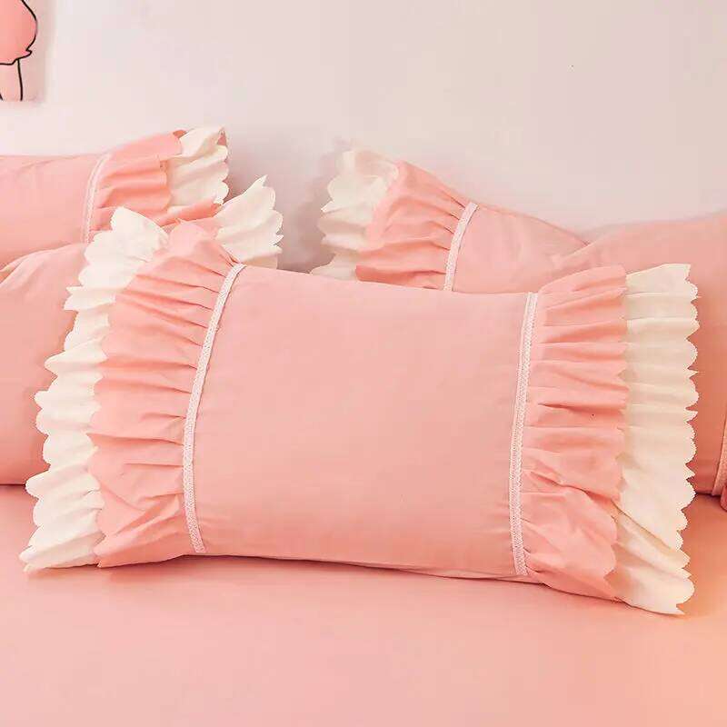 WOSTAR Pink princess style duvet cover sheet pillowcase 2 people double bed bedding four-piece set /queen/king size H260312 - view 6