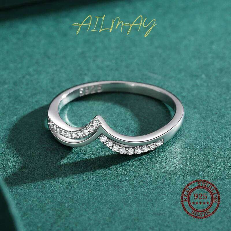 Ailmay Romantic V Shape High Quality CZ Ring Real 925 Sterling Silver Fashion Sparkling Finger Rings For Women Wedding Jewelry H260312