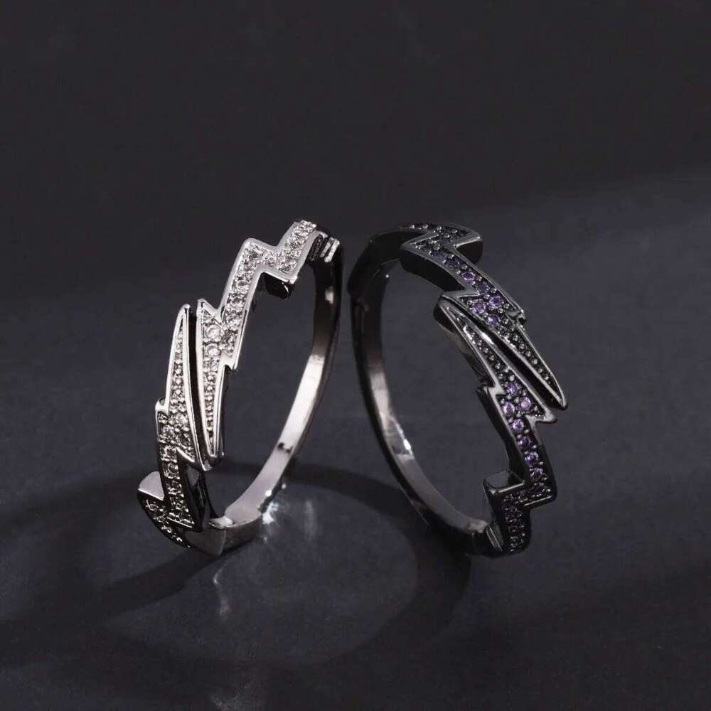 Adjustable Lightning Zircon Ring, Stainless Steel Punk Jewelry for Women Men, Comfort Fit Daily Wear Gift Idea H260312