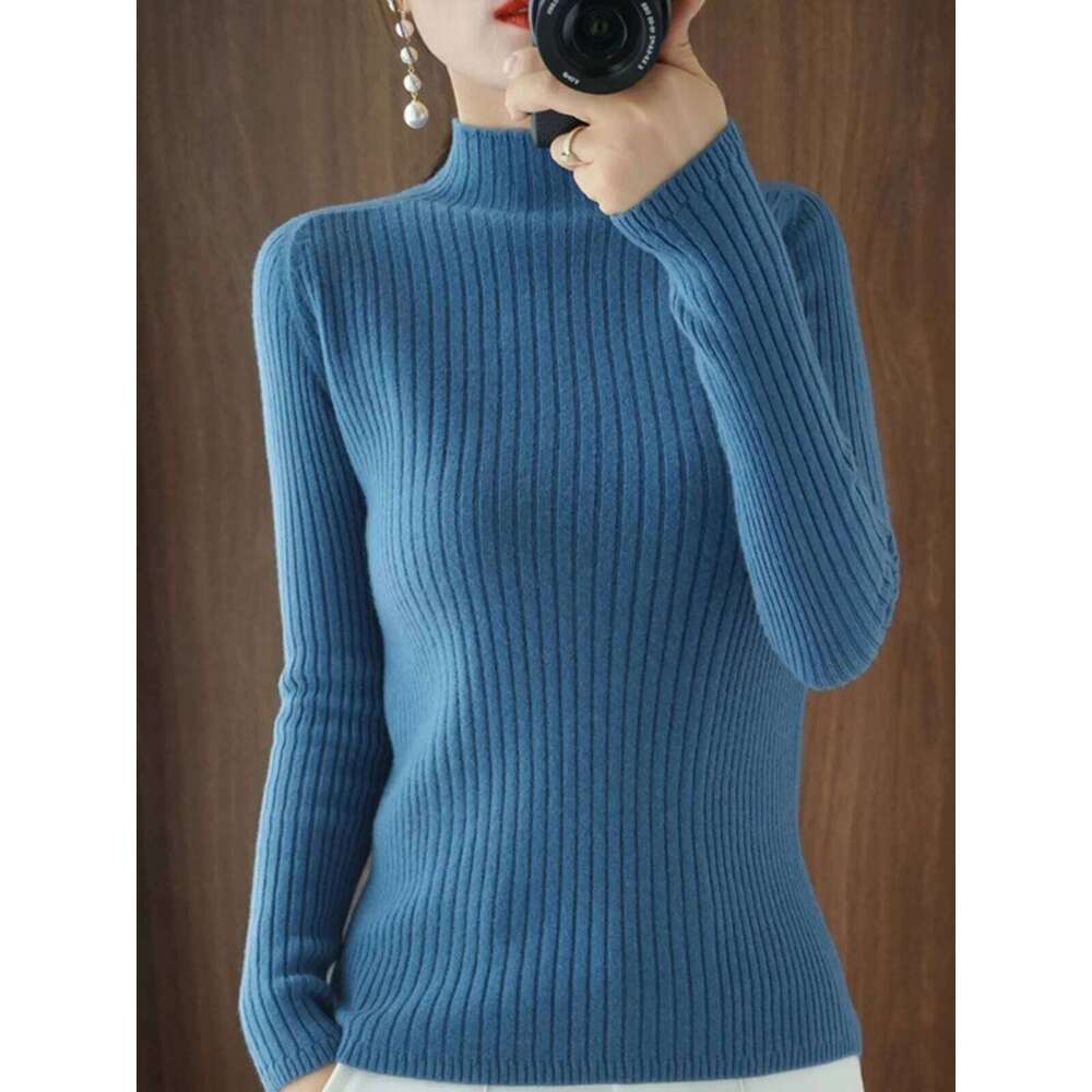 Women Sweater Autumn Winter Thick Warm Slim Fit Sweaters Solid Long Sleeve Fashion Korean Jumpers Half High Collar Knitwears Z260313