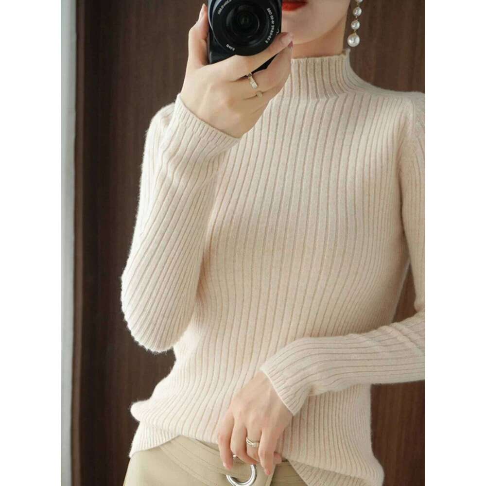 Women Sweater Autumn Winter Thick Warm Slim Fit Sweaters Solid Long Sleeve Fashion Korean Jumpers Half High Collar Knitwears Z260313