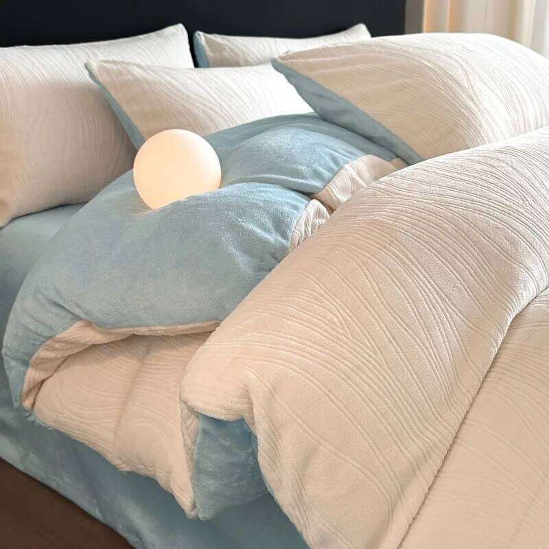 2025 new winter solid color rotten flower milk fleece four-piece set warm thickened bed sheet quilt cover bedding H260312 - view 7