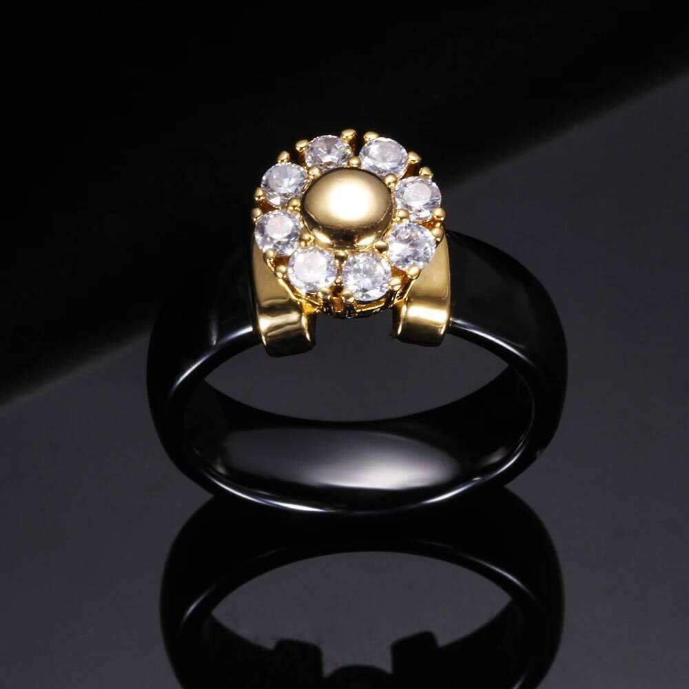 Black&White For Women Cubic Zircon Stainless Steel Engagement Wedding Elegant Rings Ceramic Jewelry H260312