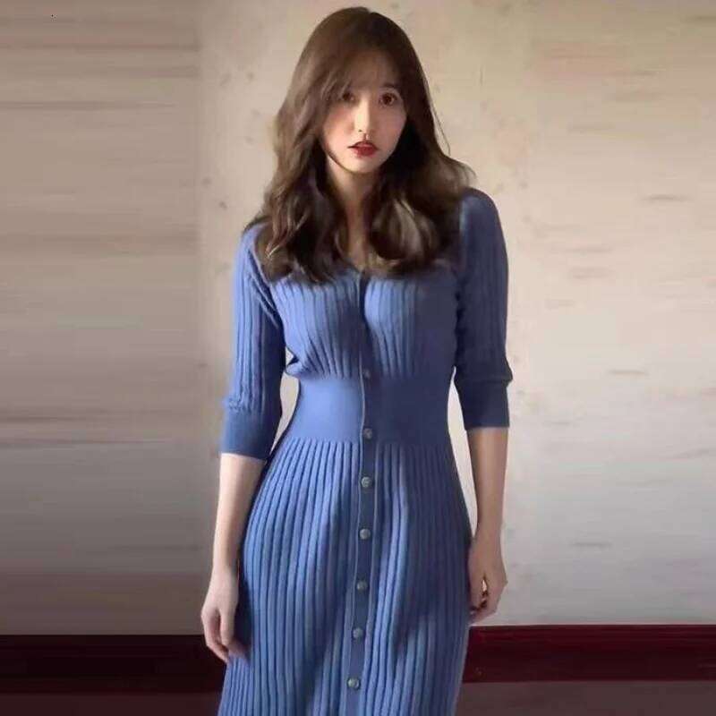 Women's Knit Sweater Dress Knitted One-piece Dresses For Women Autumn Winter 2025 Korean Fashion High Quality Loose Midi Long Z260314