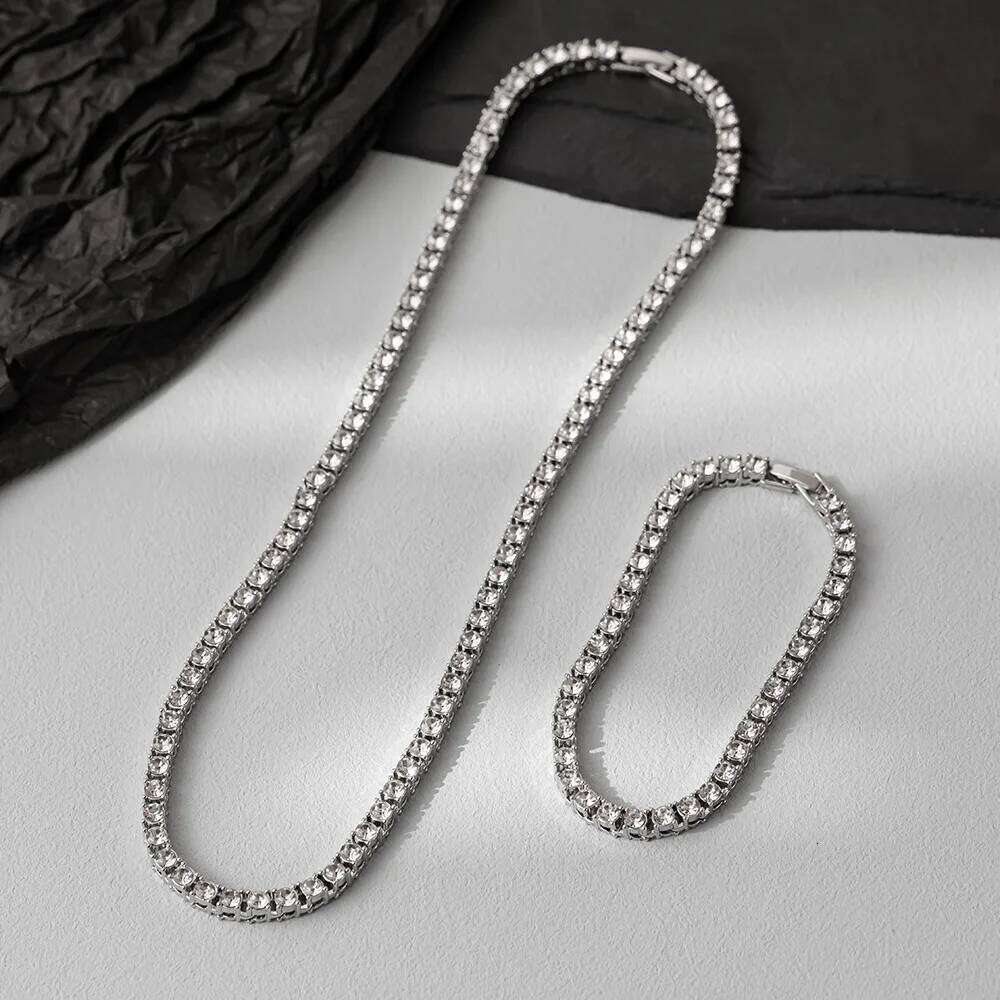 Hip Hop 5MM Chain Iced Out Necklace Men Fashion Silver Color Tennis Jewelry Chains Women 20inch Choker Punk Gift H260312