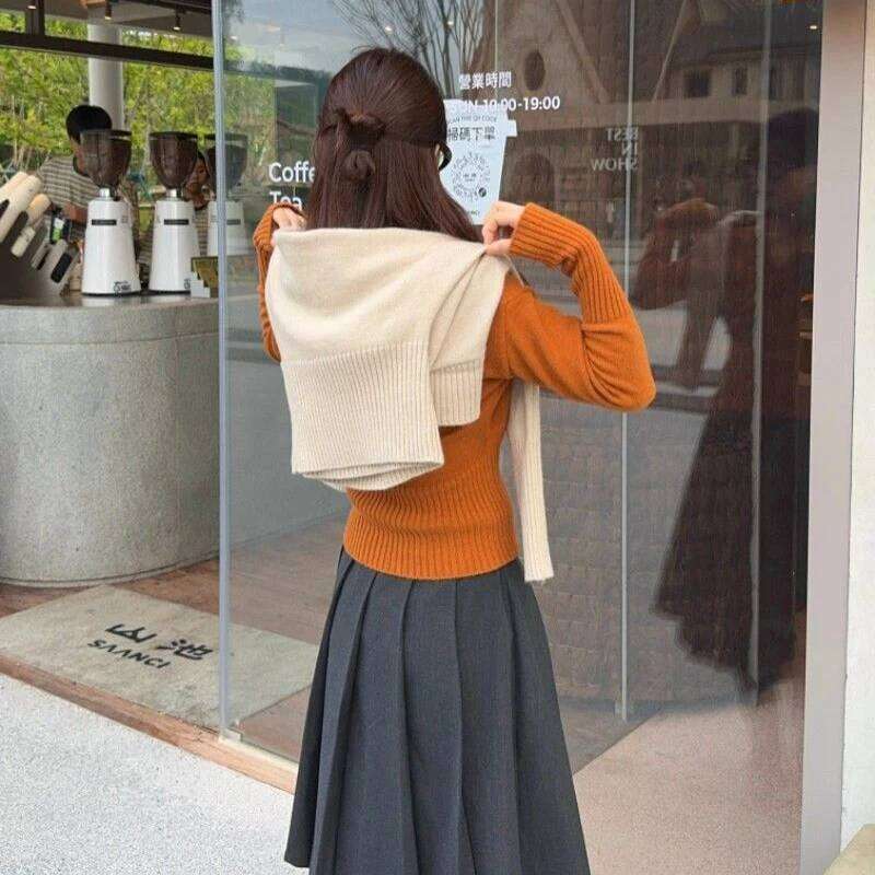 2025 Autumn Winter Long Sleeve V-neck Knitted Sweater Pullovers for Women Korean Cute Slim Fit Temperament Elegant Versatile Top Z260314