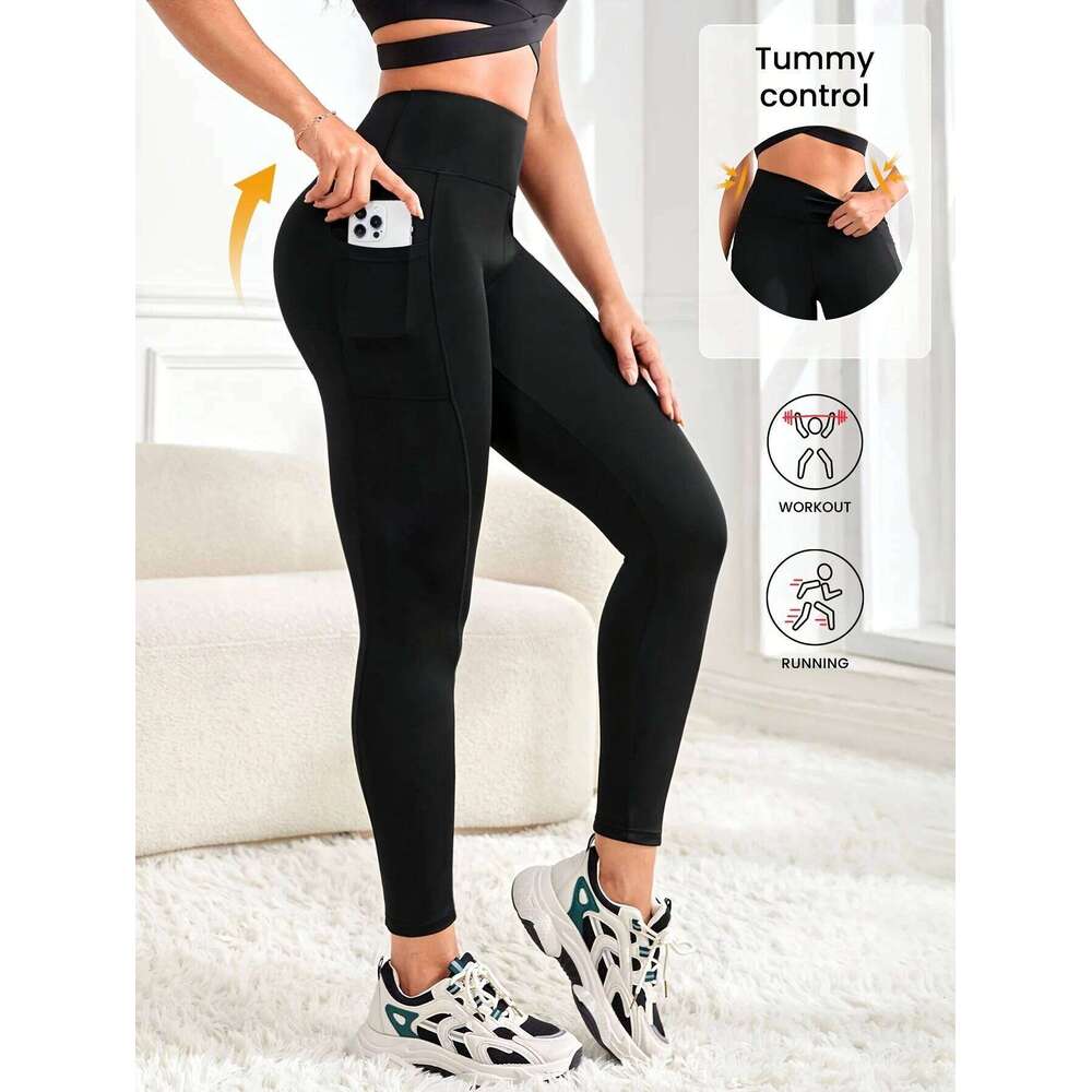 1PC Womens Plus Size High-Waisted Black Yoga Leggings, Flexible Stretchy Comfort, Ideal for Pilates Gym Running Hiking Fitness