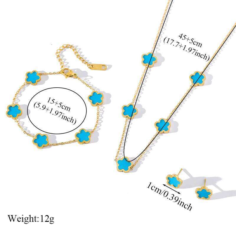GANEMLY Stainless Steel Blue Plant Flower Necklace Earrings With Five Petals Women's Gifts Cr Jewelry H260312