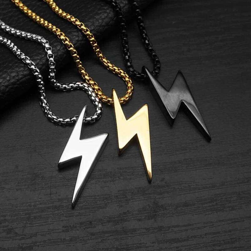 1PC Fashion Simple Stainless Steel Geometic Lightning Necklace Men Jewelry Birthday Gift for Him H260312