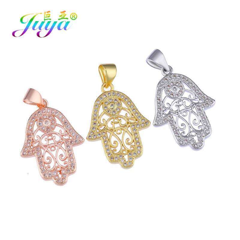 Juya New Design Micro Pave Zircon Evil Eye Hamsa Hand Of Fatima Pendant Necklace For Women Men Fashion Turkish Jewelry Wholesale H260312