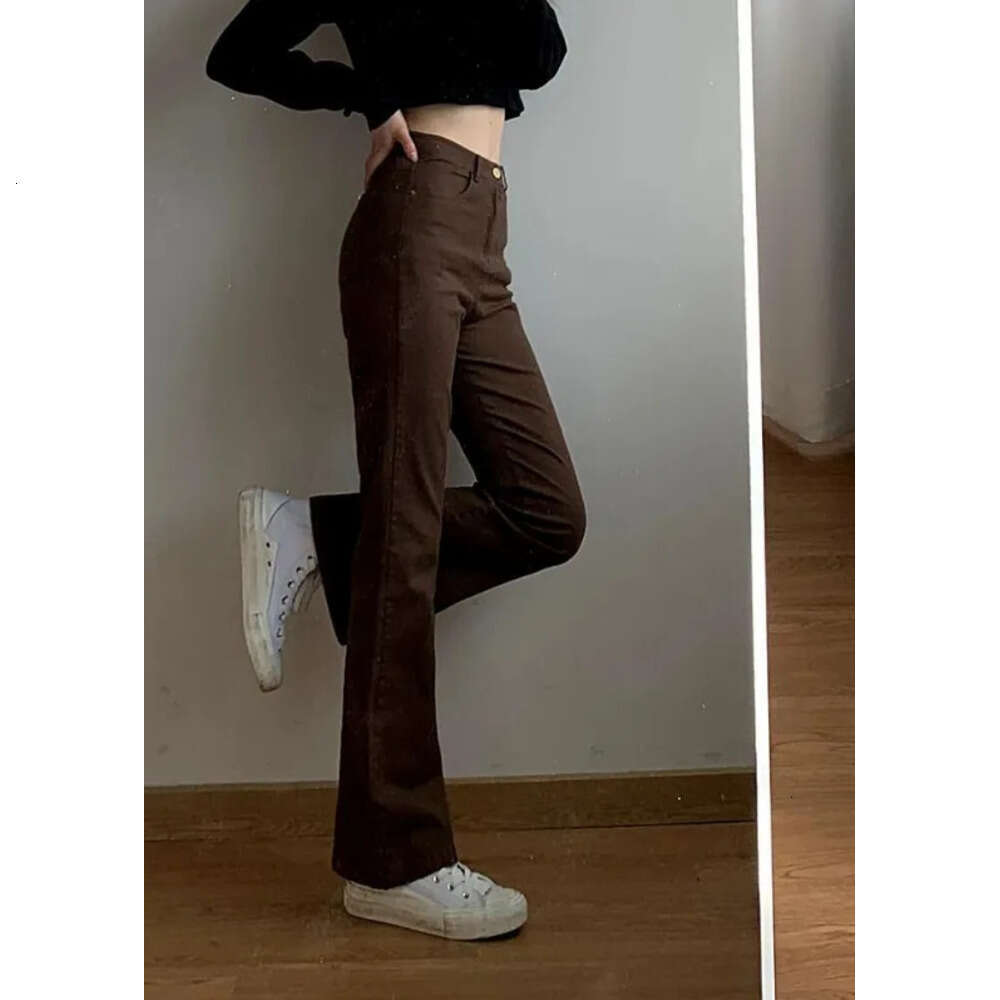 Women's Jeans Women Denim Brown Fashion All-match Boot Cut Spring Autumn Trousers High Waist Skinny Elasticity Korean Style Street 230225 Z260312